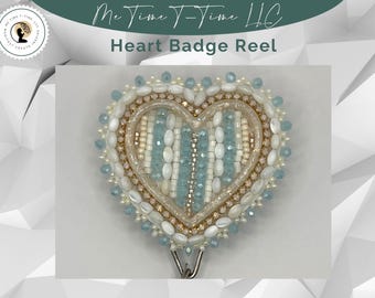 Porta badge a forma di cuore - Perline di cristallo blu e conchiglia e gioielli in argilla, accessorio di perline indigene, RTS.