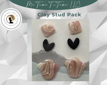 Handgemachte Ohrstecker aus Polymer Clay: Pinke Marmor, Schwarzes Herz, Tulpe