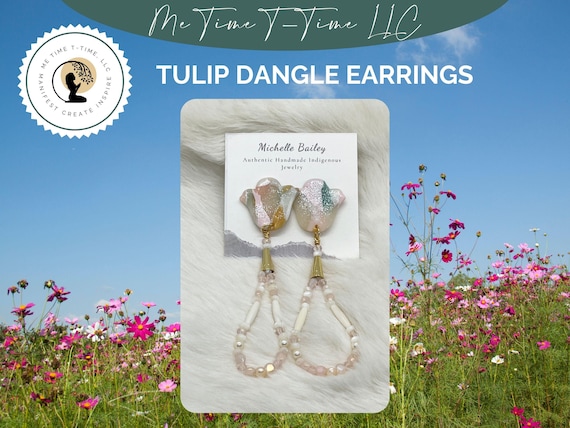 Polymer Clay Tulip Dangle Earrings: Pink Pearl, 18k Gold Plated