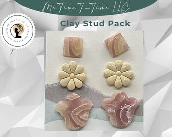 Handgemachte Polymer Clay Ohrstecker: Marmor, Tulpe, Gänseblümchen, vergoldet