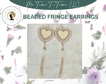 Pendientes con flecos de corazón y cuentas de fabricación indígena
