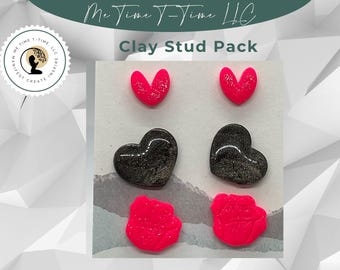 Polymer Clay Ohrstecker: Pink, Schwarz, Herz, Rose, hypoallergen