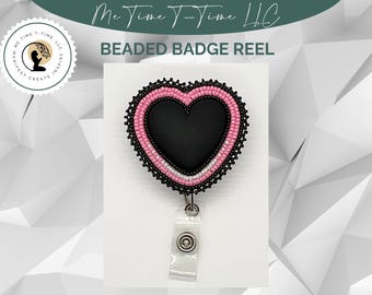 Beaded Badge Reel: Indigenous Heart, Seed Beads