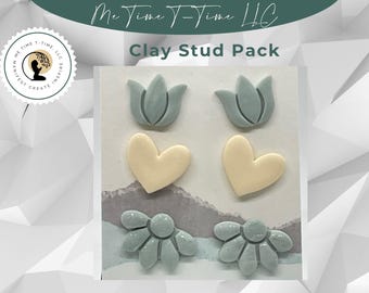 Handgemachte Polymer Clay Ohrstecker: Salbeigrün, Elfenbein und Gold