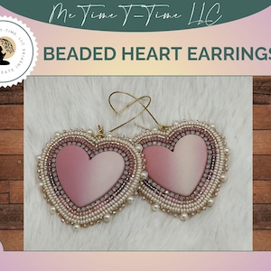 Beaded Heart Earrings, Pink ombre, Resin Cabochon, Indigenous Jewelry, Indigenous Made, Indigenous Earrings, Ready to Ship.