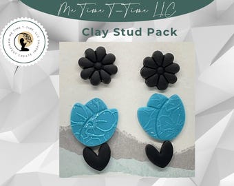 Florale Polymer Clay Ohrstecker: Schwarz, Türkis, 18k Gold
