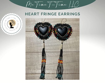 Orecchini con perline a forma di cuore, gioielli realizzati indigeni, cabochon di cristallo nero