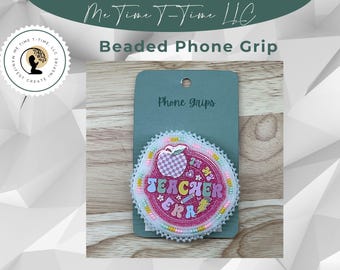 Beaded Teacher Phone Grip: Green, Indigenous Style