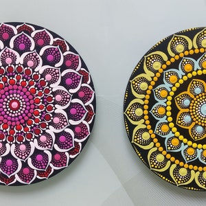 Wandbord, stippen mandalakunst, handgeschilderd, 6 inch, mdf-plaat, set van twee, acrylkleur, woondecoratie, festivaldecoratie, beste cadeau