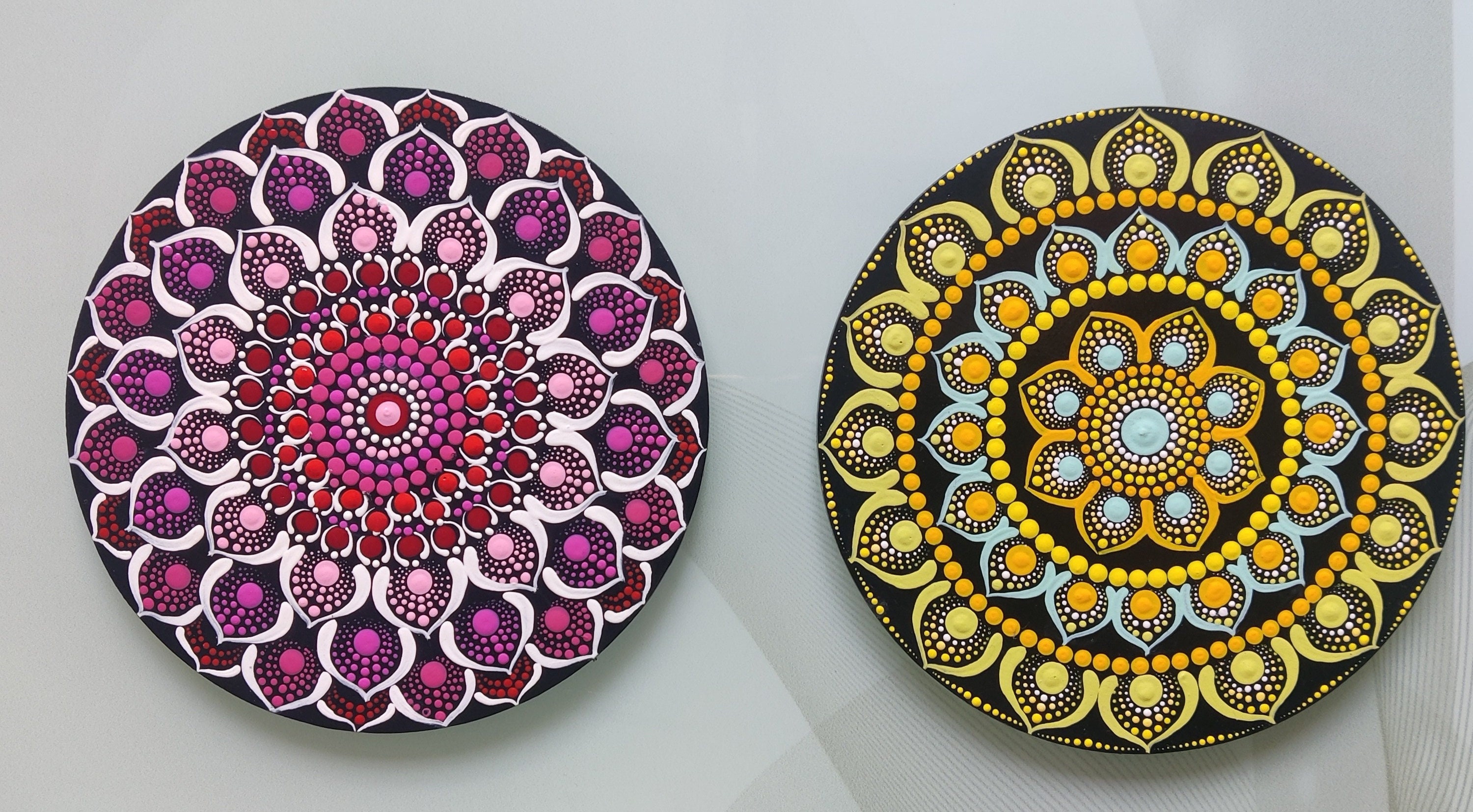 Wall Plate,dot Mandala Art,hand Painted,6 Inches,mdf Board,set of