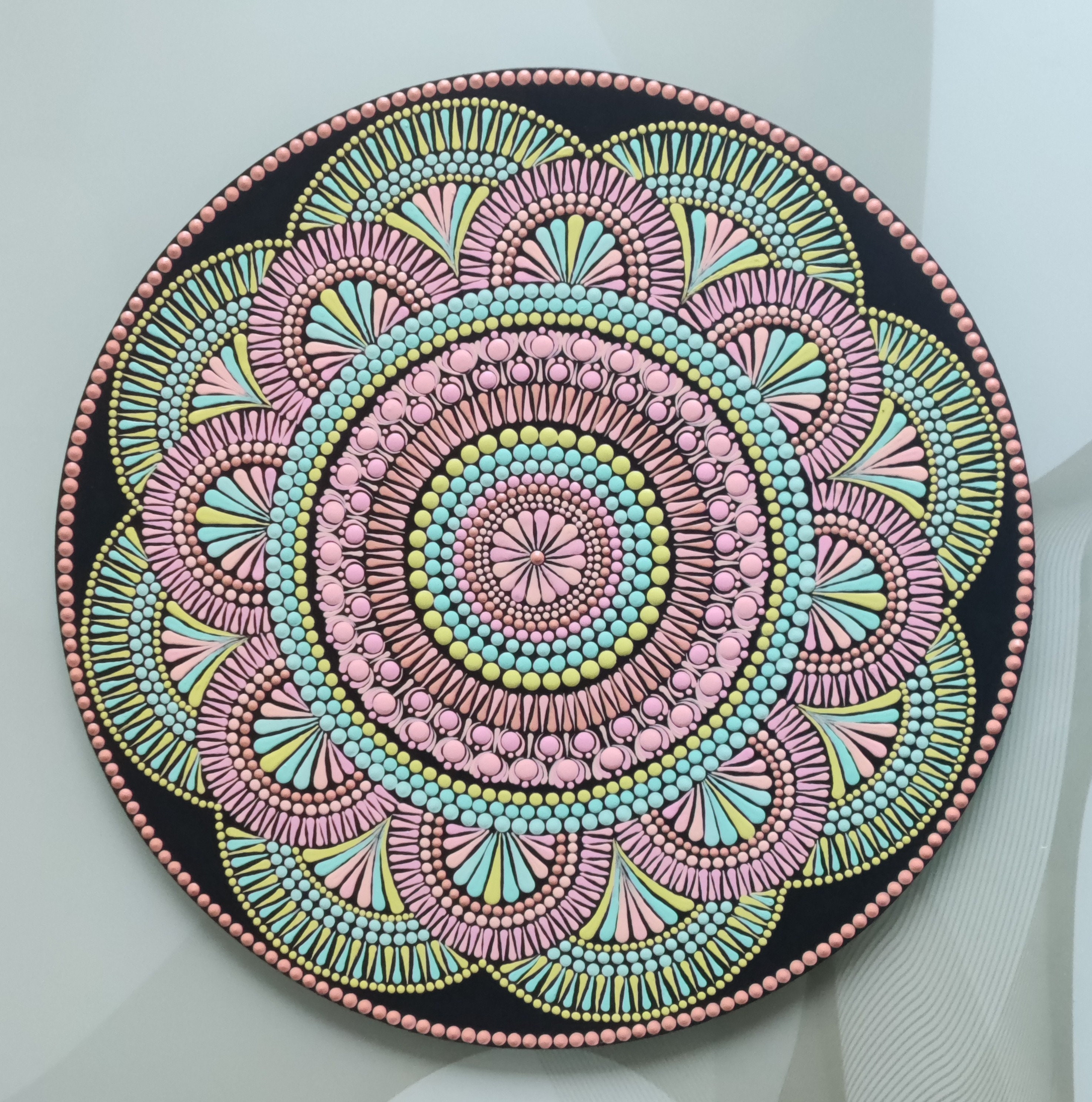 手描きドットマンダラアート、12インチパステルホームデコレーション