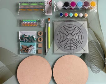 Kit de mandalas de puntos DIY, pintura acrílica, plantillas y círculos de MDF