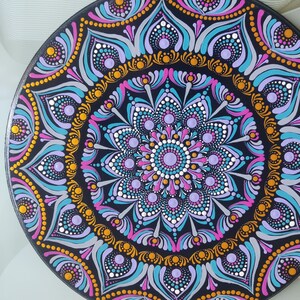 Muurhanger, stippen mandalakunst, handgeschilderd, kunst aan de muur, 12 inch, mdf-plaat, blauw en goud, acrylkleur, interieur, beste cadeau