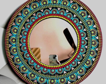 Hand Painted Mandala Mirror, Colorful Meditative Wall Art, 16 inch