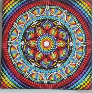 Handgemaakte stip-mandalakunst, 12 inch, vierkante mdf-plaat, veelkleurige regenboogmandala, interieur, beste cadeau, kunst aan de muur, meditatieve muurkunst