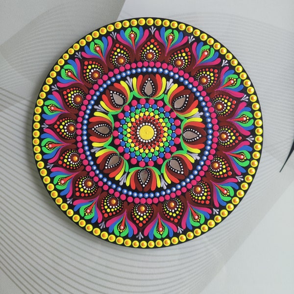 Dot Mandala Art,Hand-painted,8 inch,Multicolored acrylic colour,home decor,wall art,Mandala  painting,Best gift,meditative art,wall plate