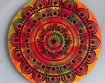 Mandala a pois dipinto a mano, rotondo da 30 cm, decorazione boho