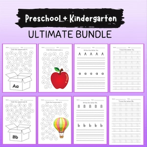 Preschool & Kindergarten Learning Bundle | Printable Worksheets for Alphabet Tracing, Letter Identification, Coloring, and Writing Practice