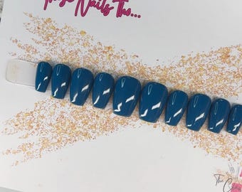 Botanical Billionaire | Deep Teal Press On Nails | Luxury Coffin Nails | Reusable Handmade Press Ons
