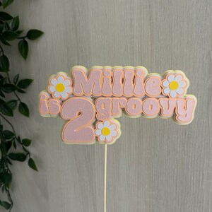 Personalised 2nd Birthday Cake topper | Girls Retro Hippie Groovy Party Theme | Custom name