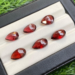 7 Pcs Checker Pear Shape Garnet Cut Stone Mozambique Garnet Gemstone Cut Stone Natural Red Garnet Faceted Loose Stone For Jewelry Making