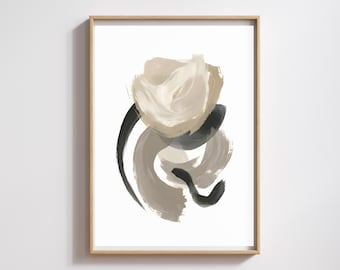 Set of 3 Neutral Abstract Prints, Minimal Beige Scandinavian Decor (Digital Download)