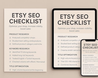 Etsy SEO Checklist | Keyword, Title, Tag Optimization (PDF + Canva)