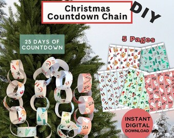 Printable Christmas Countdown Paper Chain- 25 Days of Christmas | Christmas Activities for Kids | Christmas Craft | Advent Calendar | DIY