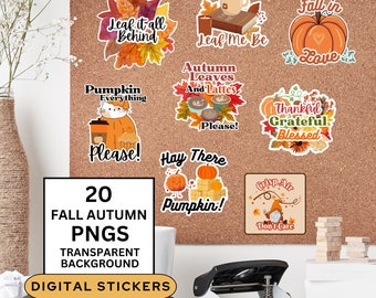 20 Cute Fall PNG Digital Sticker Bundle | Autumn PNG | Fall Designs | Printable Stickers | Fall Season Labels | Instant Digital Download