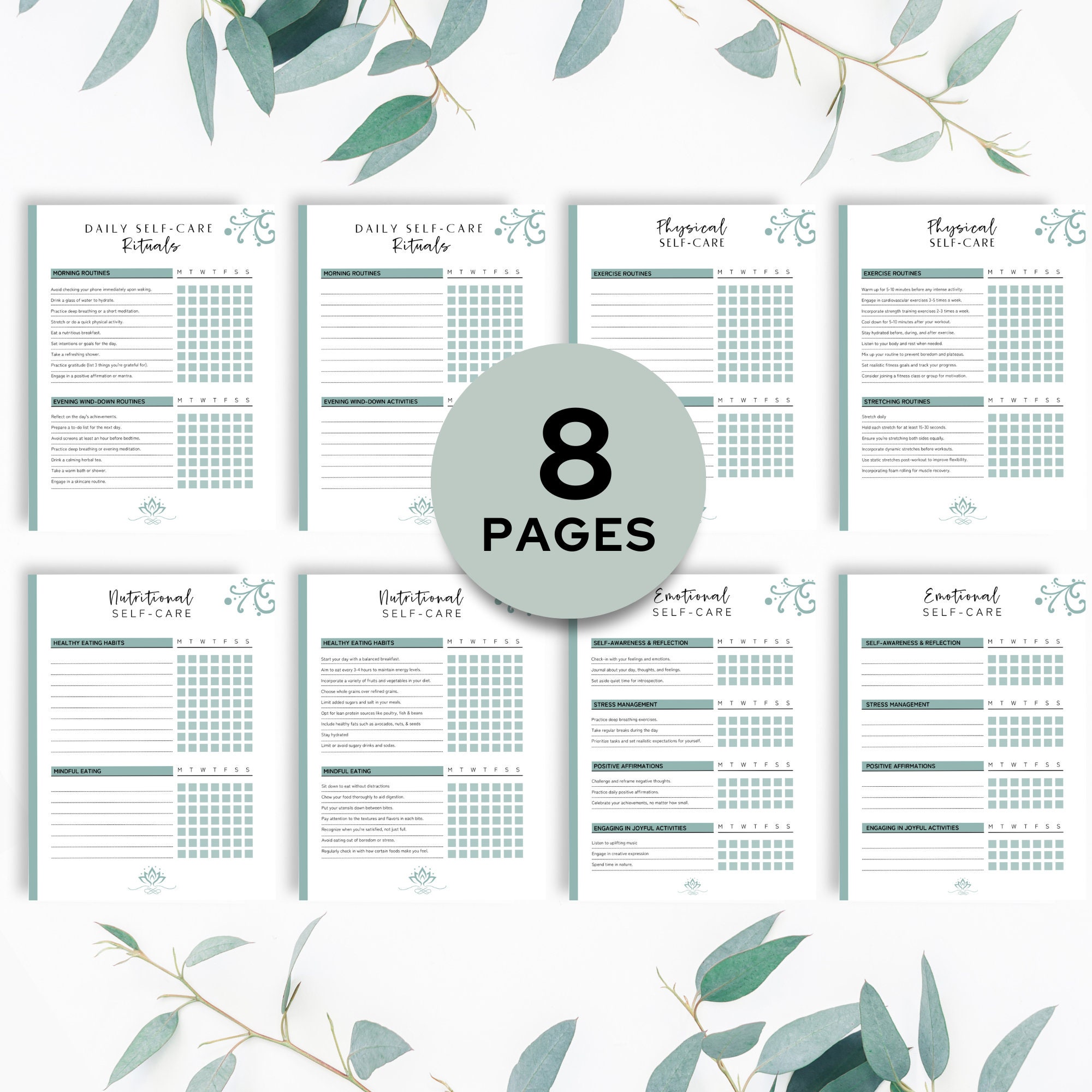 Self Care Checklist Printable | Digital Self Care Planner | Mindfulness ...