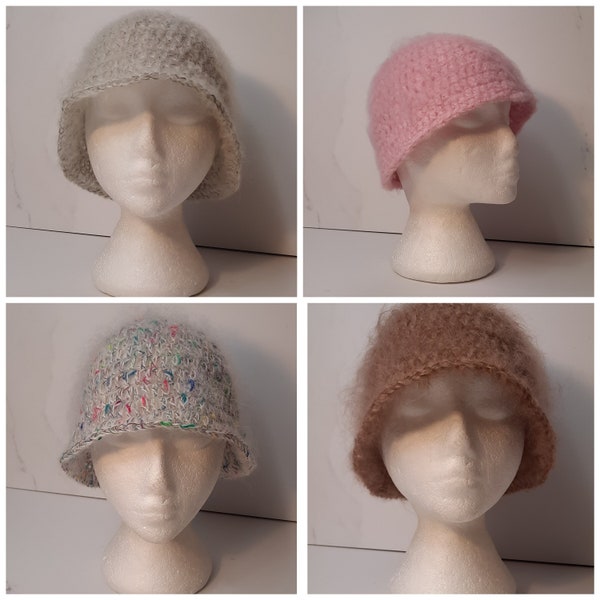 Handmade Crochet Brushed Mohair Bucket Hat, Crochet Hat in Choice of Colours, Warm Hat,  Gift, Spring trend, Fashion hat