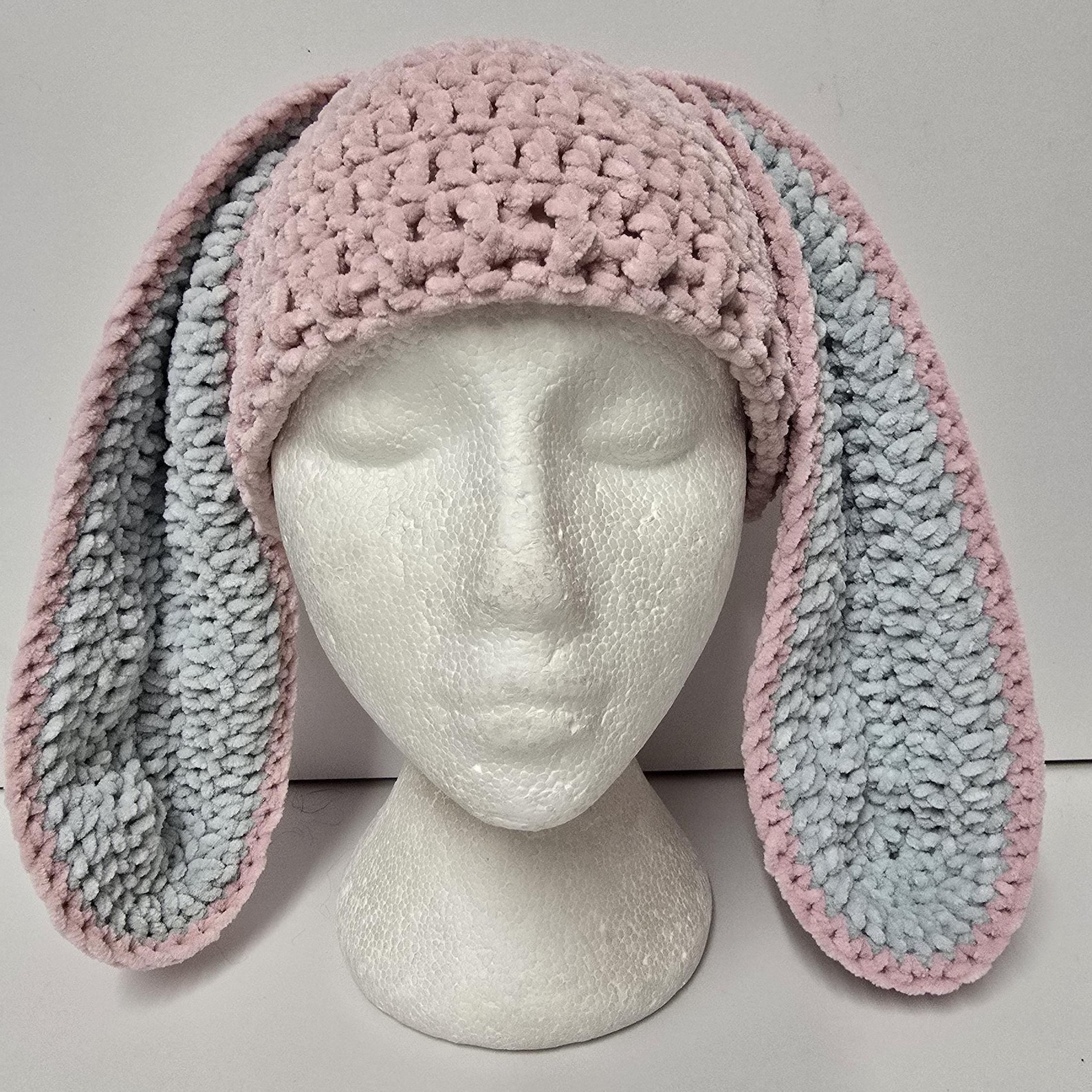 Handmade Crochet Bunny Ear Beanie, Chenille Yarn, Cosy Animal Hat - Etsy