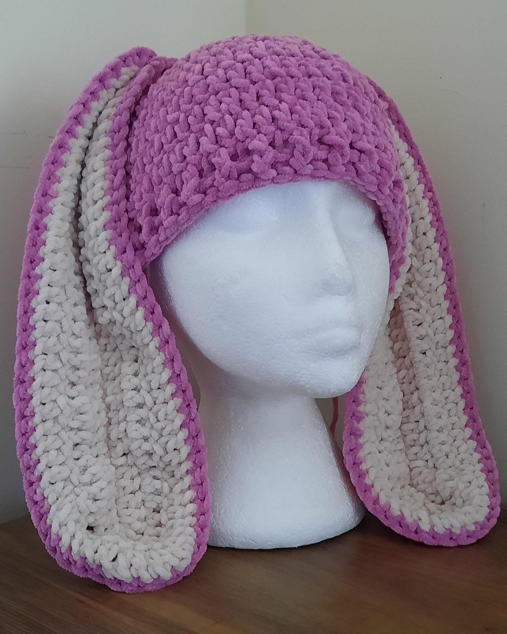 Handmade Crochet Bunny Ear Beanie, Chenille Yarn, Cosy Animal Hat - Etsy