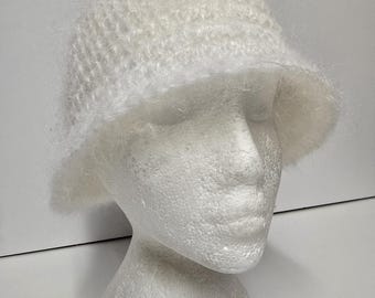 Handmade Crochet Mohair Bucket Hat: Soft Brushed Fluffy Style