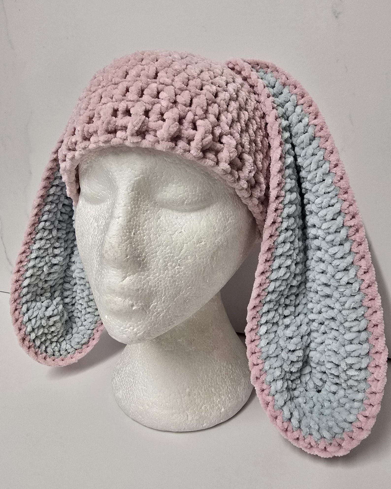 Handmade Crochet Bunny Ear Beanie, Chenille Yarn, Cosy Animal Hat - Etsy
