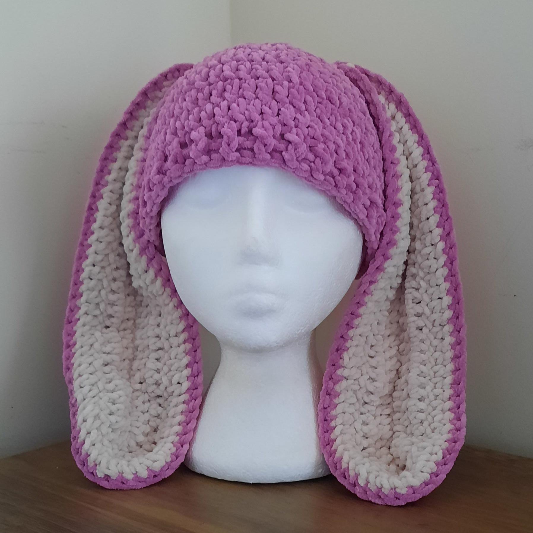 Handmade Crochet Bunny Ear Beanie, Chenille Yarn, Cosy Animal Hat - Etsy