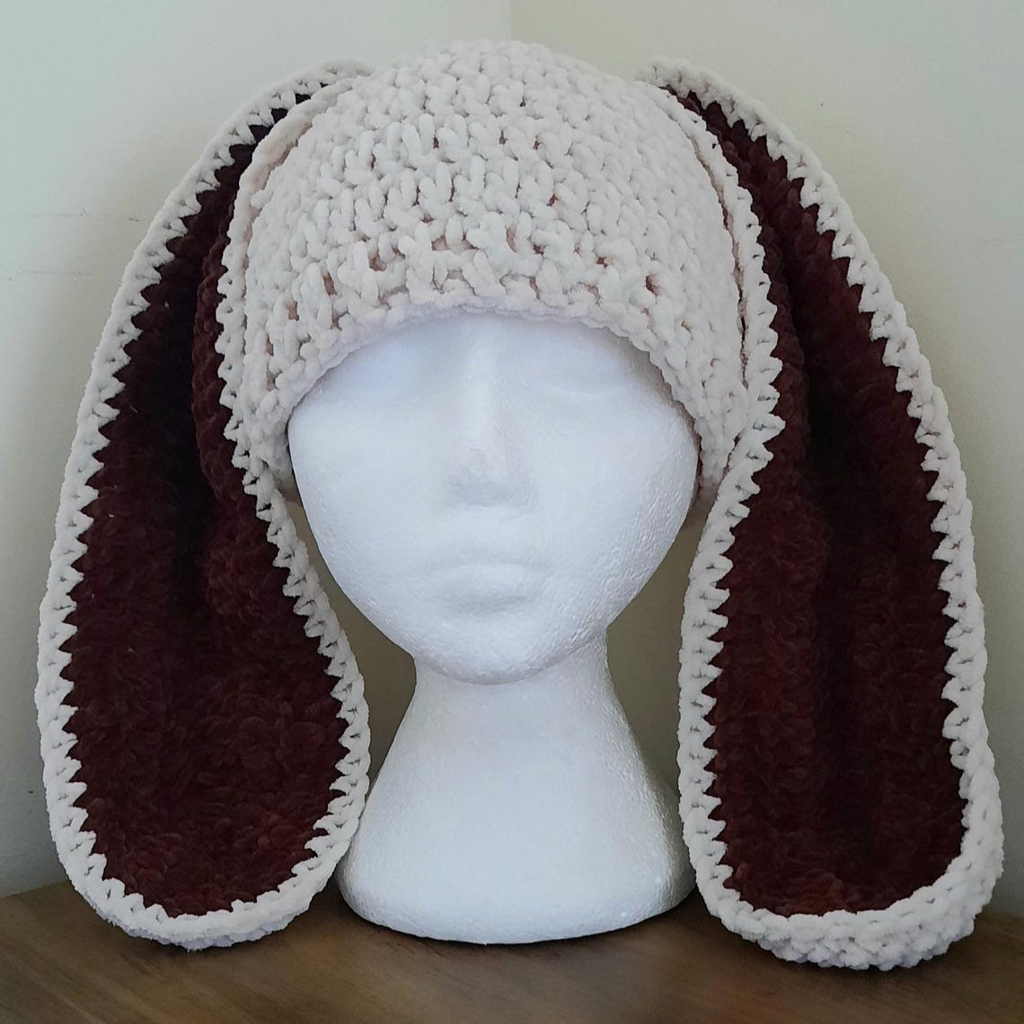 Handmade Crochet Bunny Ear Beanie, Chenille Yarn, Cosy Animal Hat - Etsy