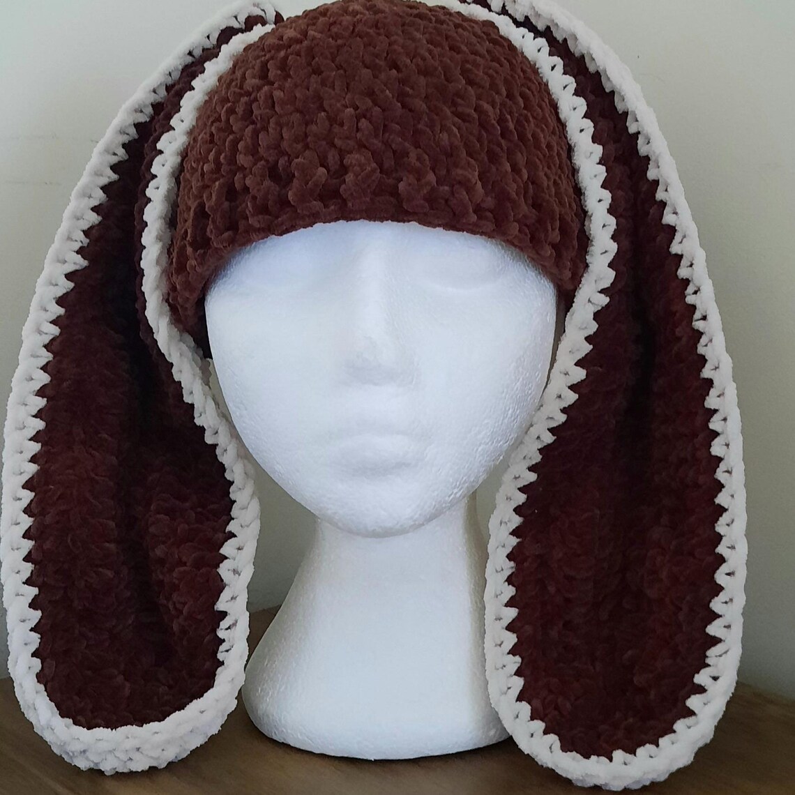 Handmade Crochet Bunny Ear Beanie, Chenille Yarn, Cosy Animal Hat - Etsy