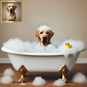 Custom Dog Portrait, Dog Bathroom Print, Funny Pet Art, Humorous Pet Wall Decor, Dog in Bathtub, Unique Dog Gift Idea with Digital Download