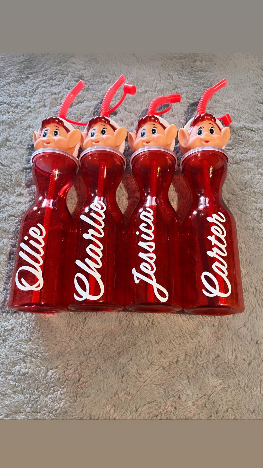 Personalised Christmas Bottle With Matching Lid and Straw Elf Etsy UK