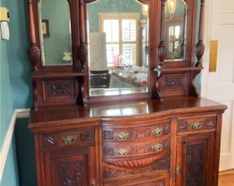 Antique walnut Buffet Sideboard With 3 Original Silver Back Mirrors