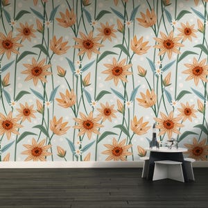 Daisy Floral Peel and Stick Wallpaper | Pastel Botanical Wall Mural