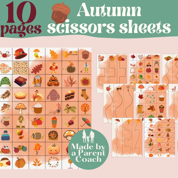 Autumn Scissors Skills Workbook for Kids - Homeschool & Kindergarten Learning for fine motor skills practice, educational teacher resource