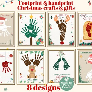 Handprint Art 2023 Tarjeta de Navidad / Footprint Craft / 8 Diseños artesanales / Regalo de nietos / Regalo de Navidad en casa / Paquete de huellas de manos