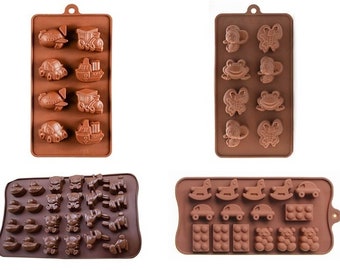 4 pièces moule à praliné en silicone moule à chocolat différentes formes voiture ours blocs de construction abeille grenouille cheval à bascule véhicules canard