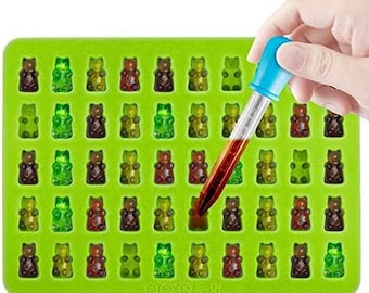 Silikonform für 50 leckere Gummibärchen mit Pipette Einfüllhilfe