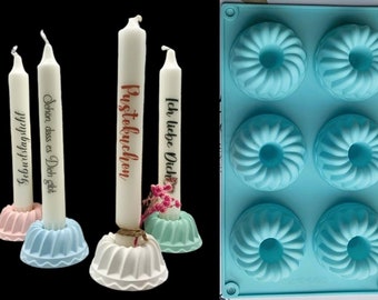 Set of 6 silicone molds, candle holders for 6 candles, stick candles, candle mold, Guglhupf puff cake mold for candle making