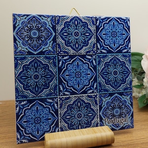 Tile 5.9&quot;×5.9&quot;, 15×15cm from Potrugal, Square Blue Tile, Gift from Portugal, Portuguese ceramic, Traditional Portugal tile.