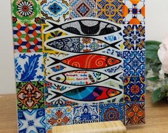 Tile Potrugal 5.9"×5.9", 15×15cm, Square Tile, Sardine portuguesa, Wall decor, Portuguese image, Ceramics  Gift, Ceramics Portugal