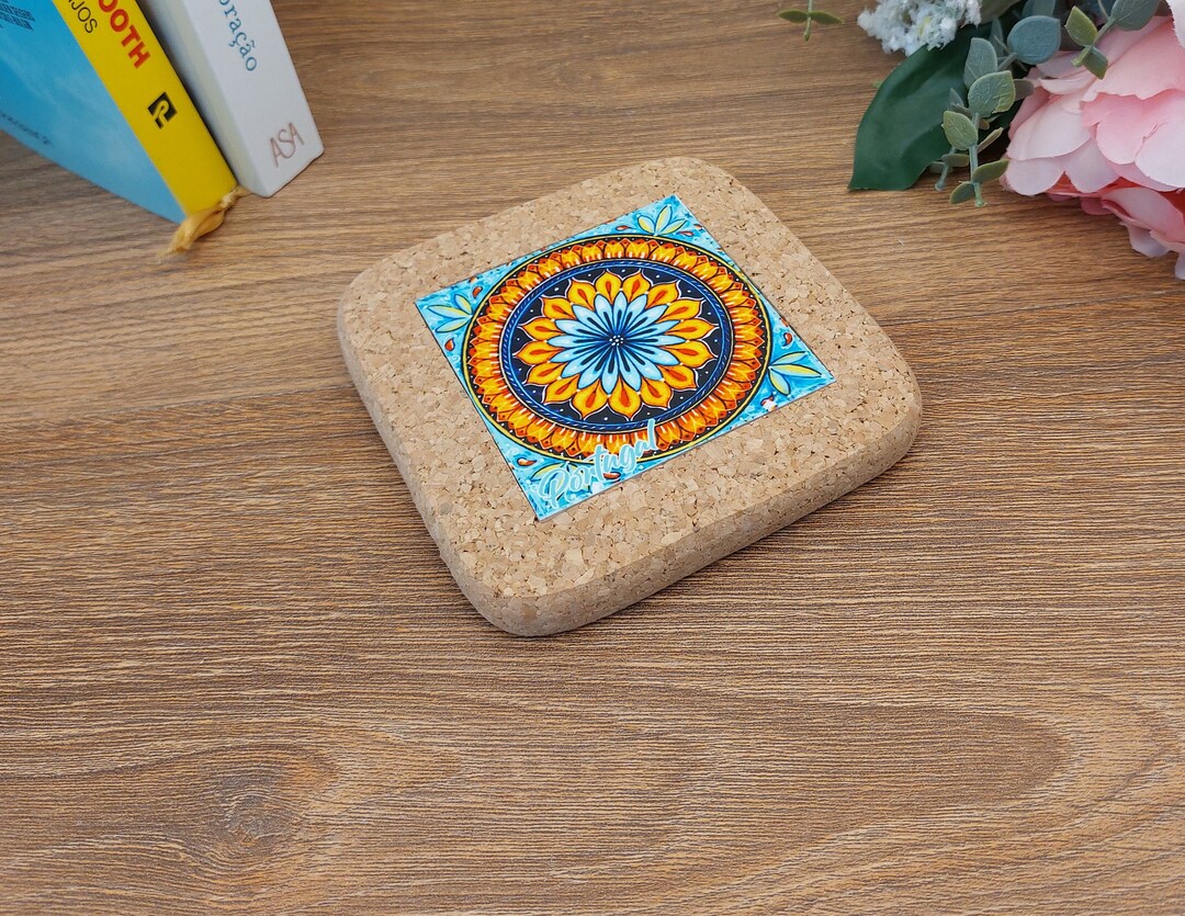 Hot Pot Stand cork Stand With Ceramic Blue Ceramic Stand Etsy